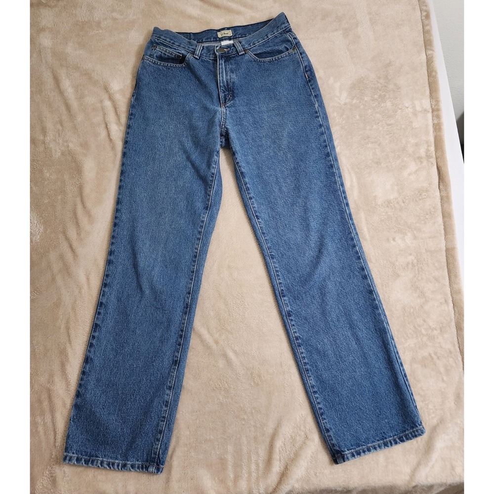 LL Bean Womens Straight Leg Jeans Medium Wash High Rise Denim Size 8 M/T